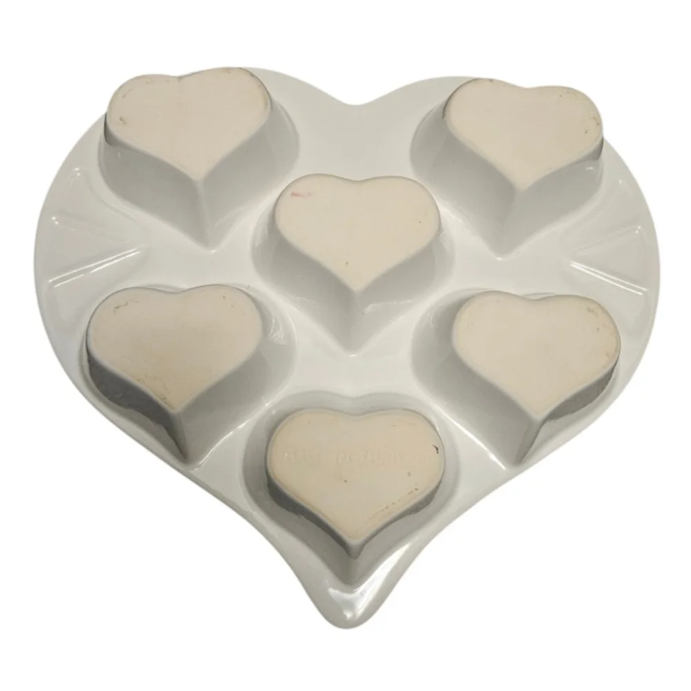 Vintage Heart Shaped Stoneware Muffin Cupcake Baking Pan Blue Spongeware